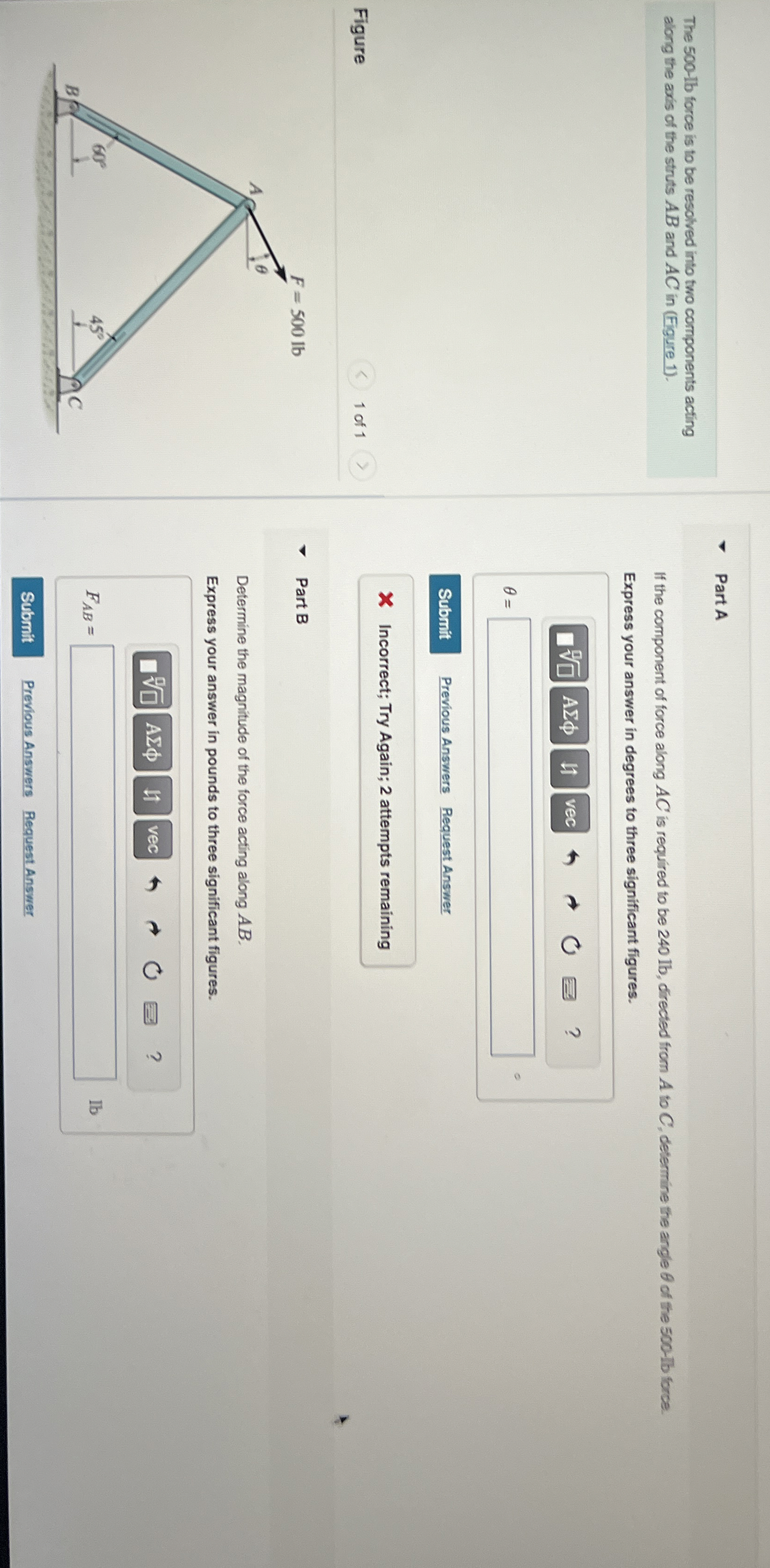 The 5 0 0 - l b force is to be resolved into two