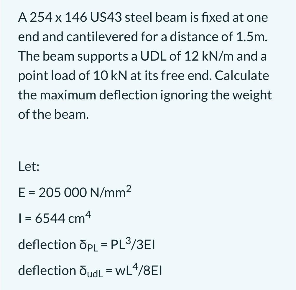 A 2 5 4 1 4 6 US 4 3 steel beam is fixed at one
