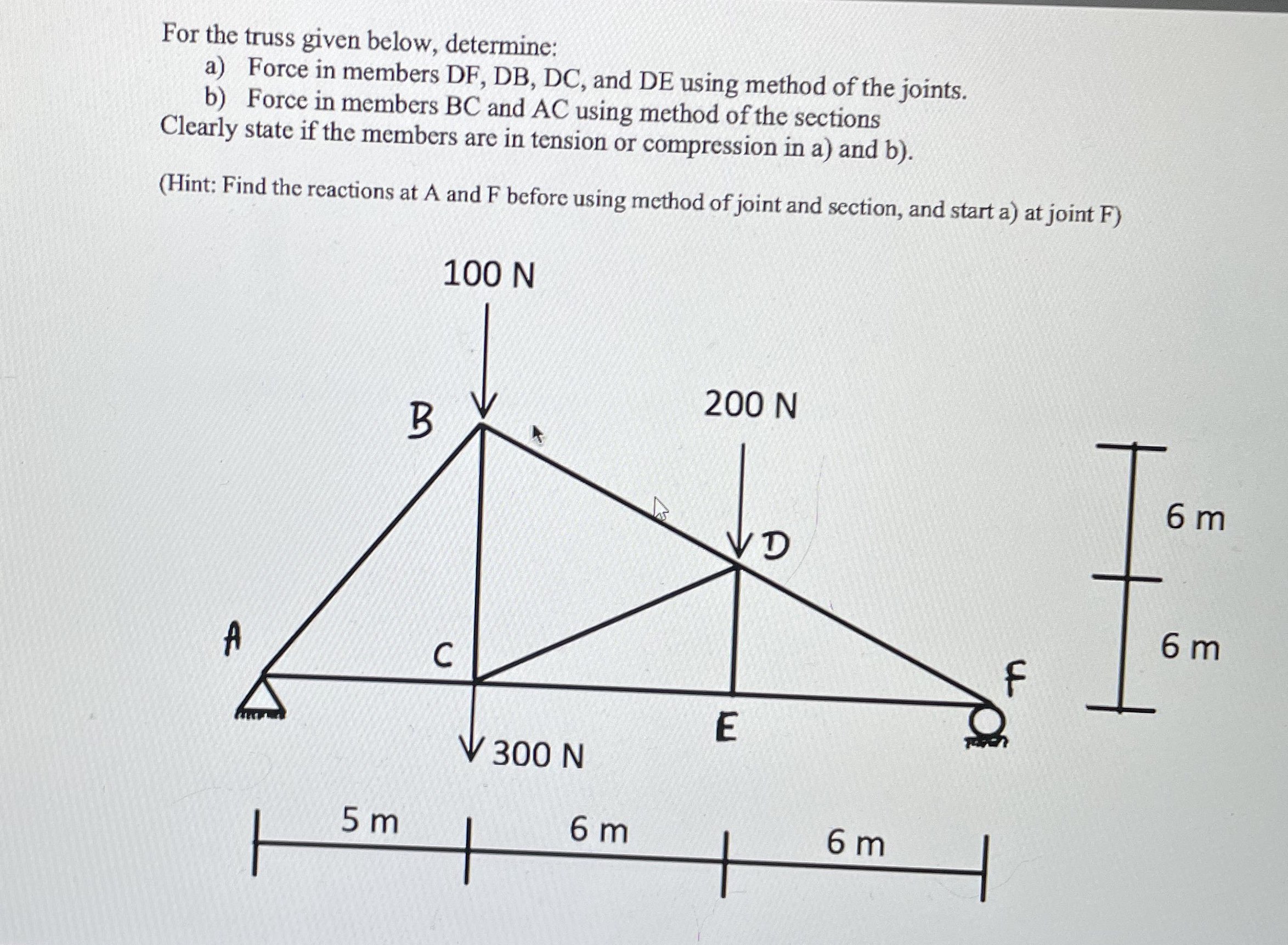 For the truss given below, determine: a ) Force