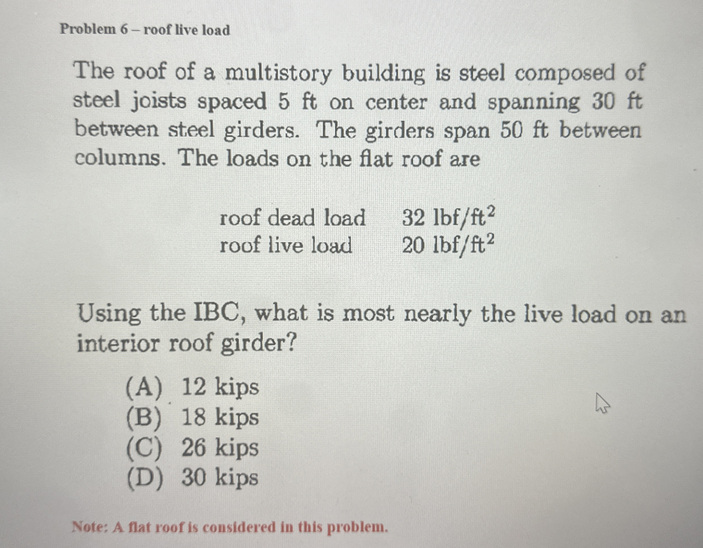 Problem 6 - roof live load The roof of a
