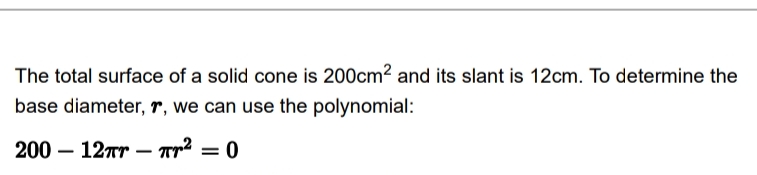 The total surface of a solid cone is 2 0 0 c m 2