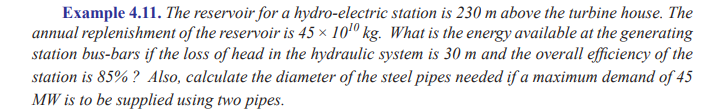 Example 4 . 1 1 . The reservoir for a hydro -