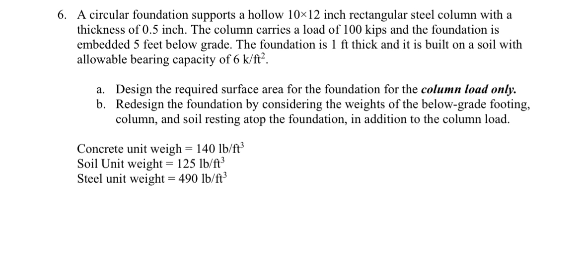 A circular foundation supports a hollow 1 0 1 2