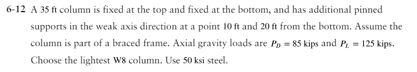 6 - 1 2 A 3 5 ft column is fixed at the top and