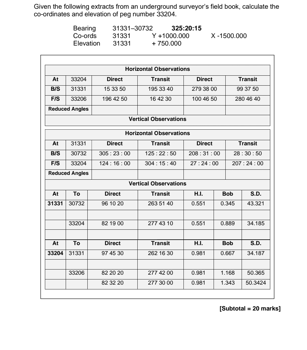 Given the following extracts from an underground