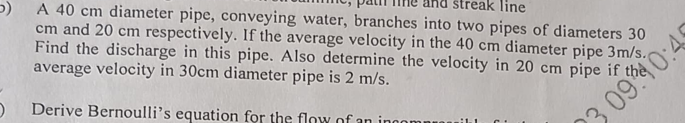A 4 0 c m diameter pipe, conveying water,
