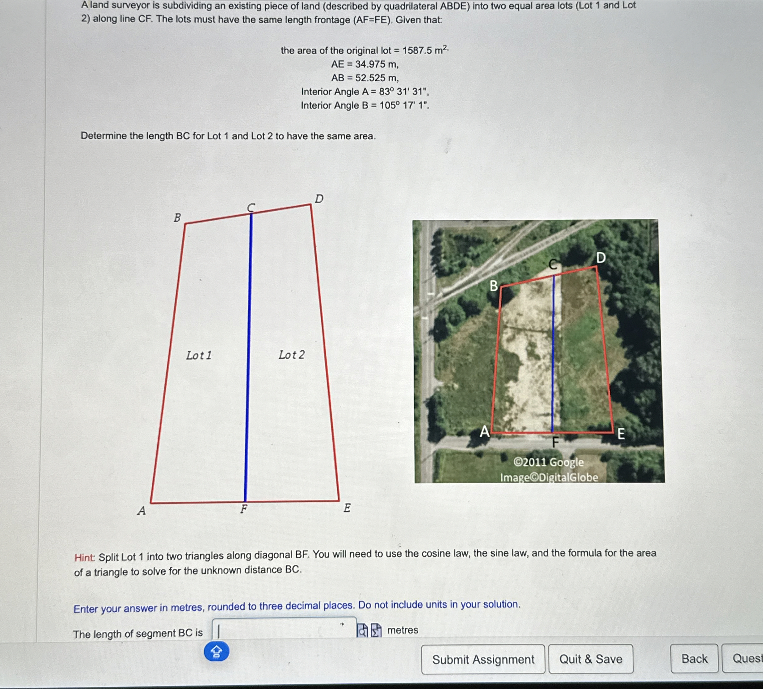 A land surveyor is subdividing an existing piece
