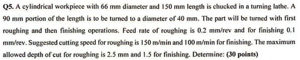 Q5. A cylindrical workpiece with 66mm diameter