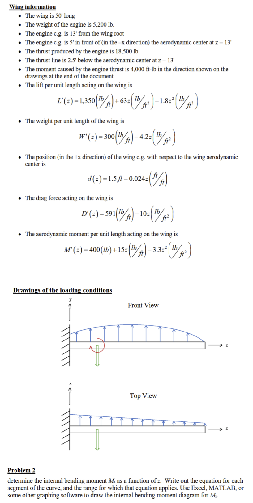 Determine the internal bending moment M x as a