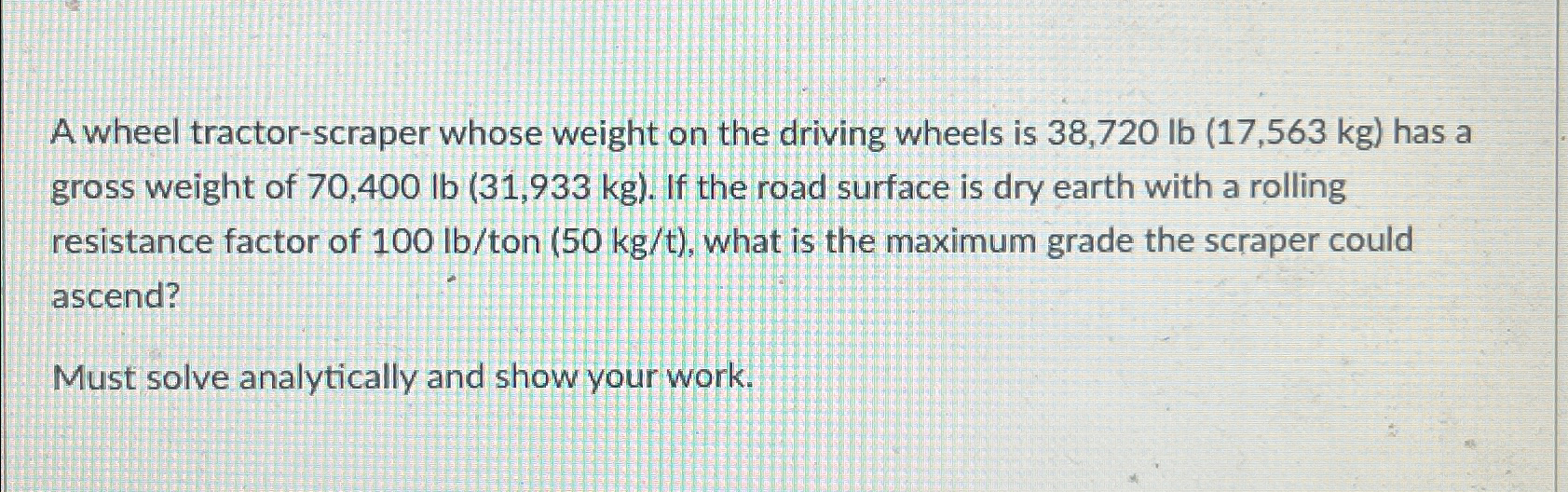 A wheel tractor - scraper whose weight on the