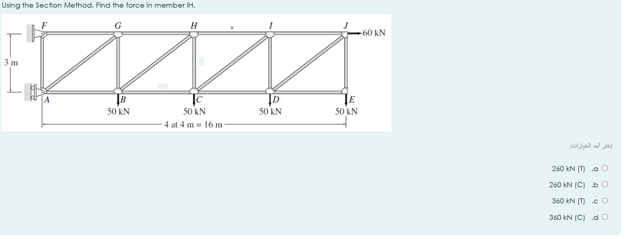 Using the Section Method, Find the force in
