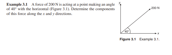 Example 3 . 1 A force of 2 0 0 N is acting at a