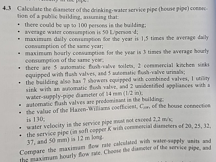 4 . 3 Calculate the diameter of the drinking -