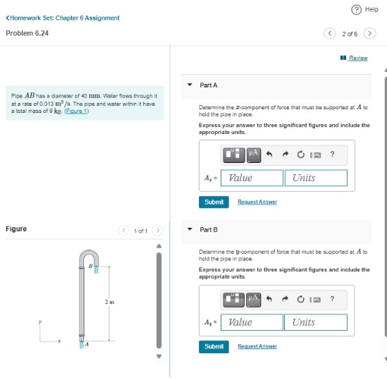 Pipe A B has a diameter of 4 0 mm . Water flows