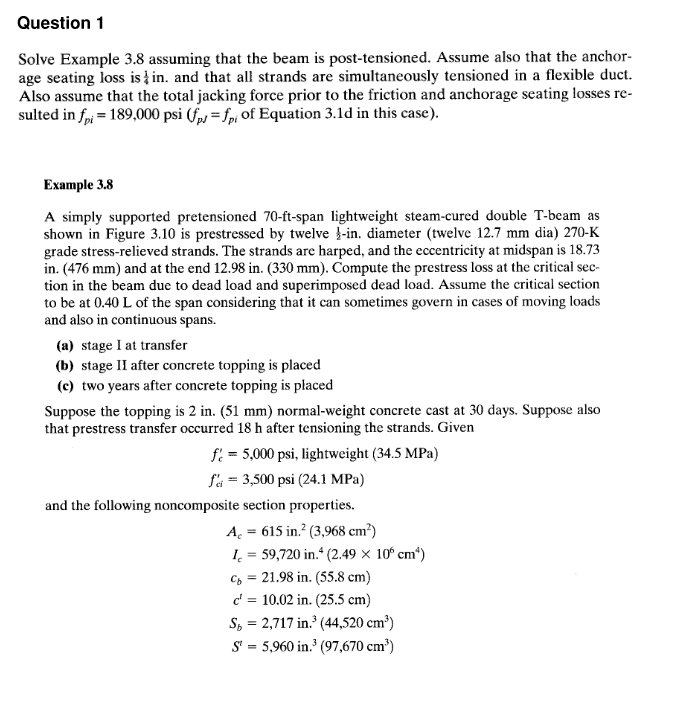 Question 1 ( a ) Solve Example 3 . 8 assuming
