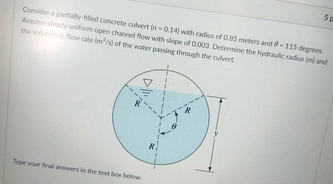 Consider a partially - filled concrete culvert (
