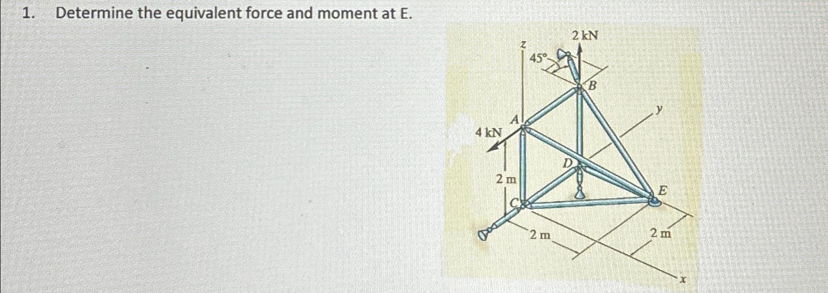 Determine the equivalent force and moment at E .
