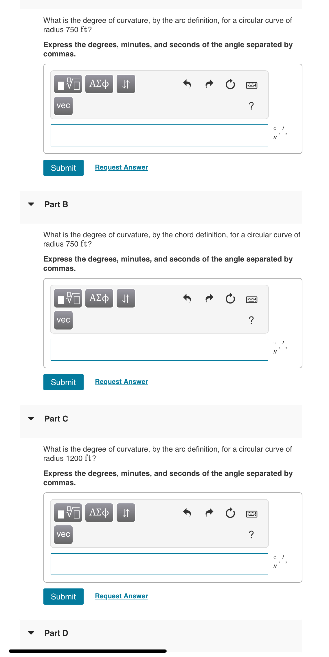 What is the degree of curvature, by the arc