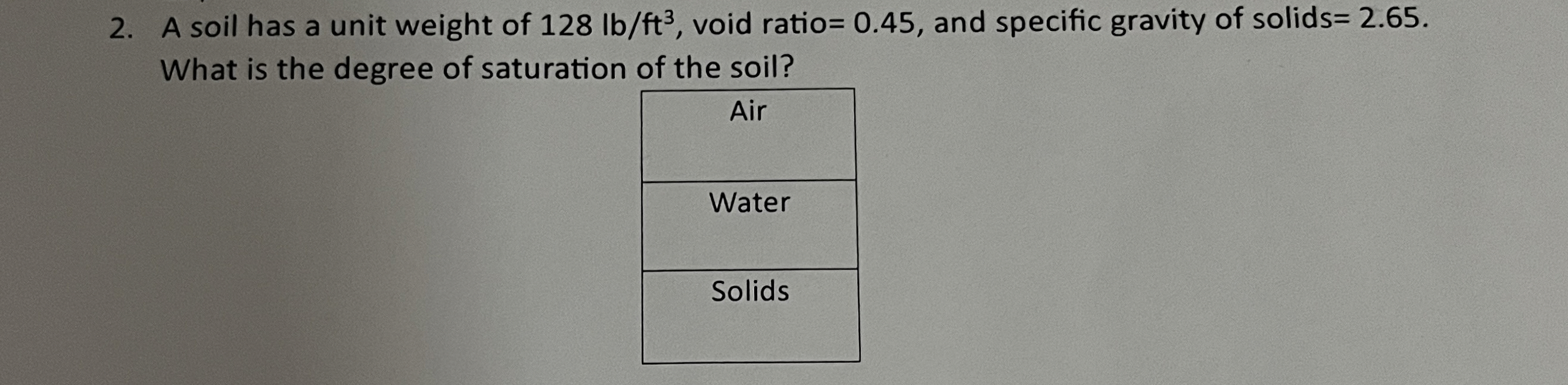 A soil has a unit weight of 1 2 8 lb / ft ^ 3 ,