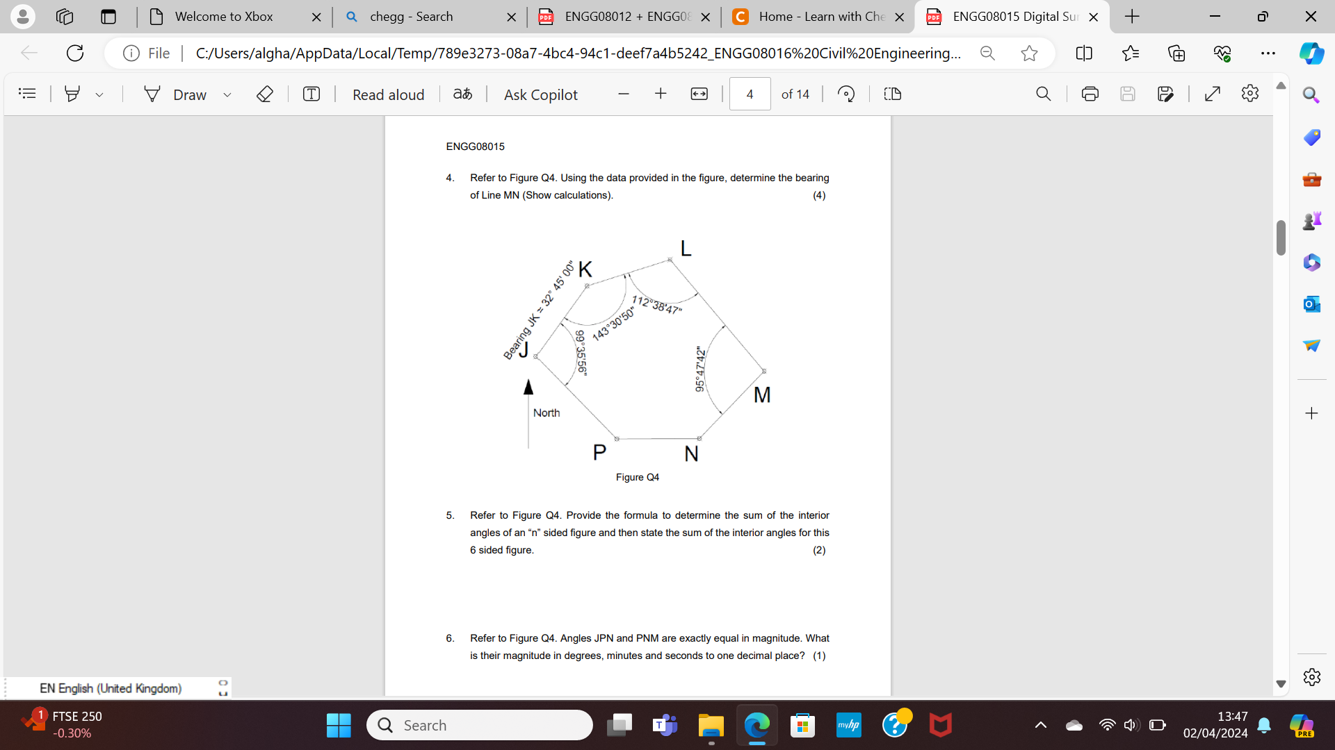 ENGG 0 8 0 1 5 4 . Refer to Figure Q 4 . Using