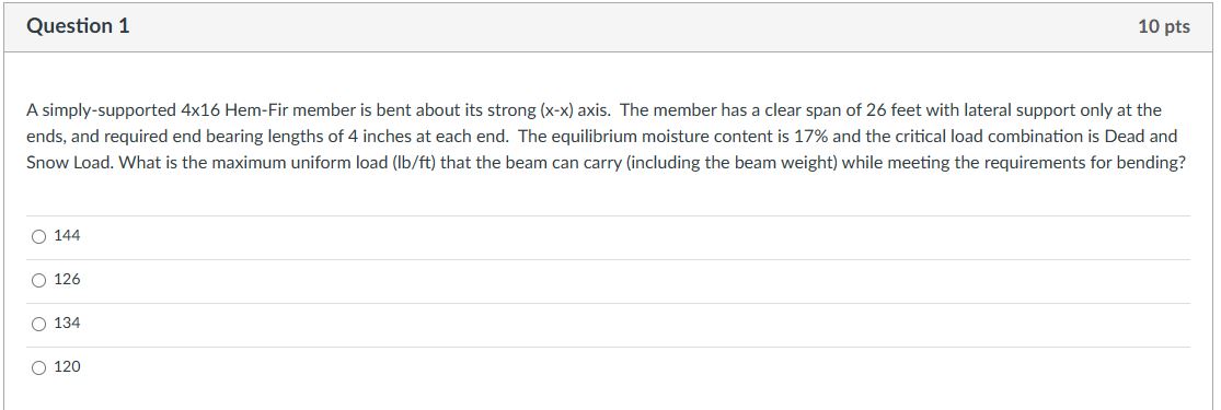 Question 1 A simply - supported 4 1 6 Hem - Fir