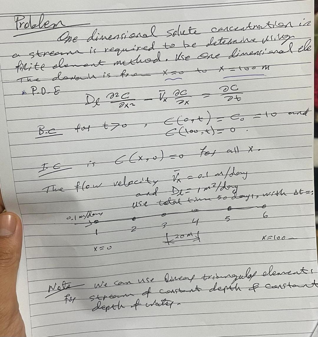 Prolden One dimensional solute concentration in a