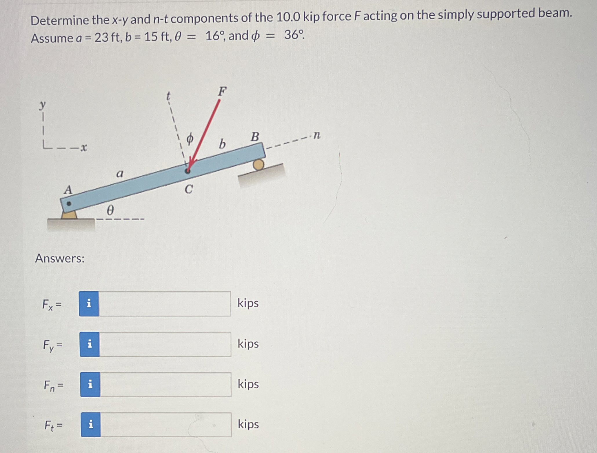 Determine the x - y and n - t components of the 1