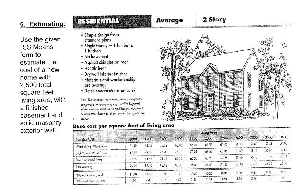 Estimating: Use the given R . S . Means form to
