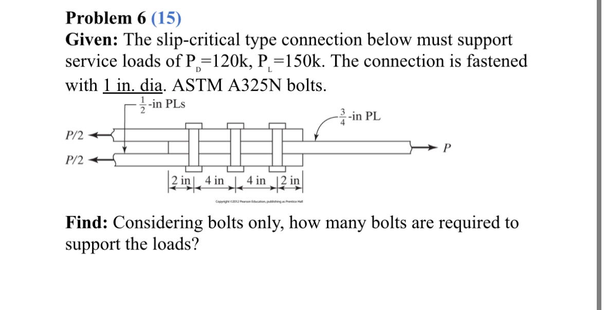 Problem 6 ( 1 5 ) Given: The slip - critical type