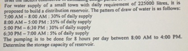 For water supply of a small town with daily