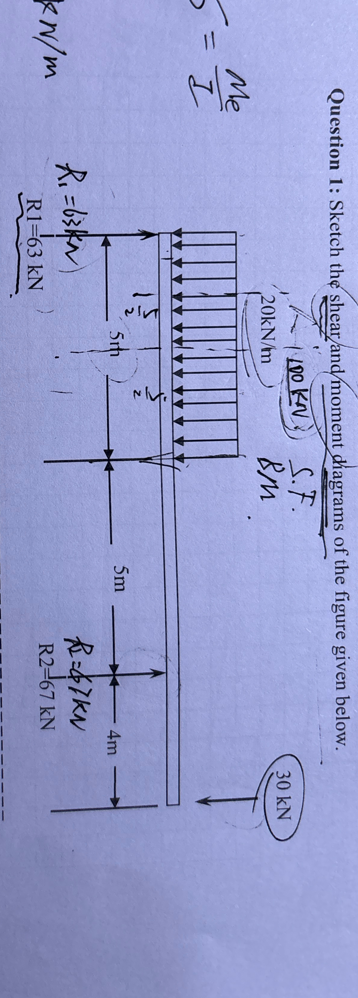 Question 1 : Sketch the shear and / moment