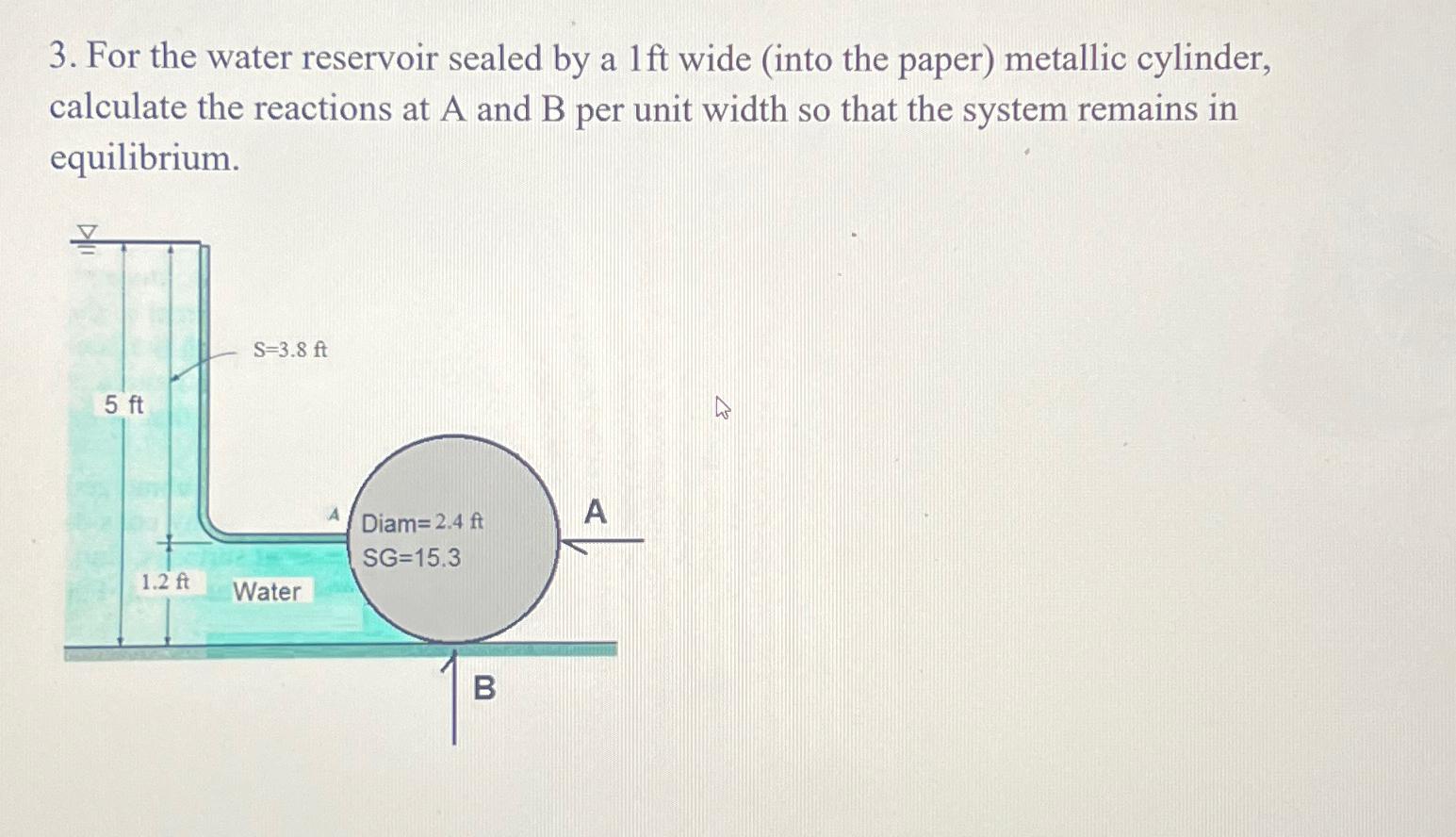 For the water reservoir sealed by a 1 f t wide (
