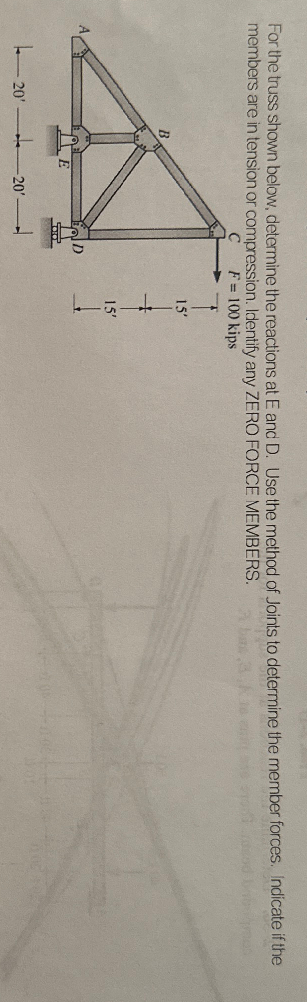 For the truss shown below, determine the