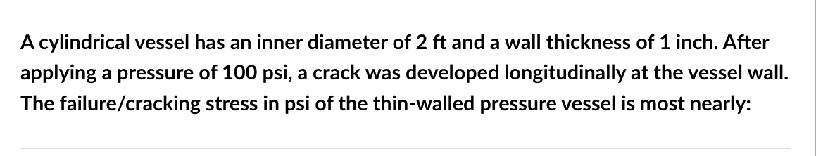 A cylindrical vessel has an inner diameter of 2