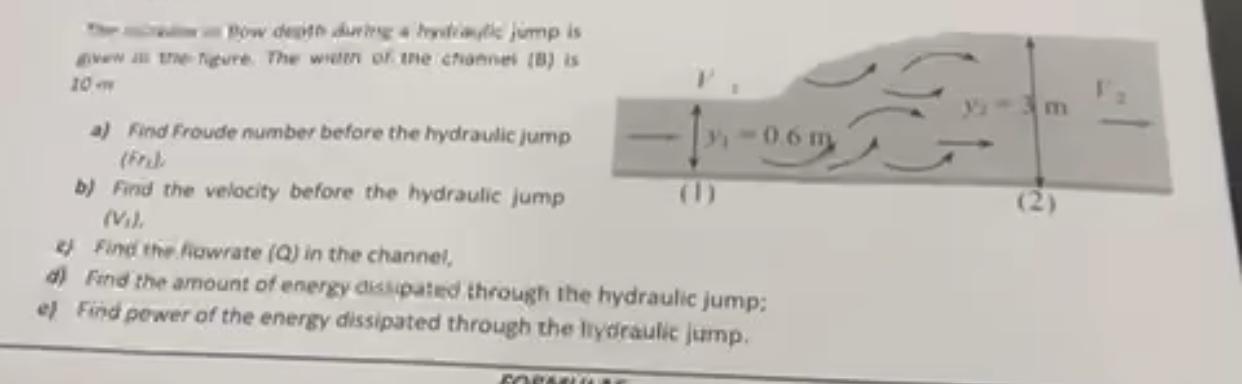 1 0 = 0 a ) Find froude number before the