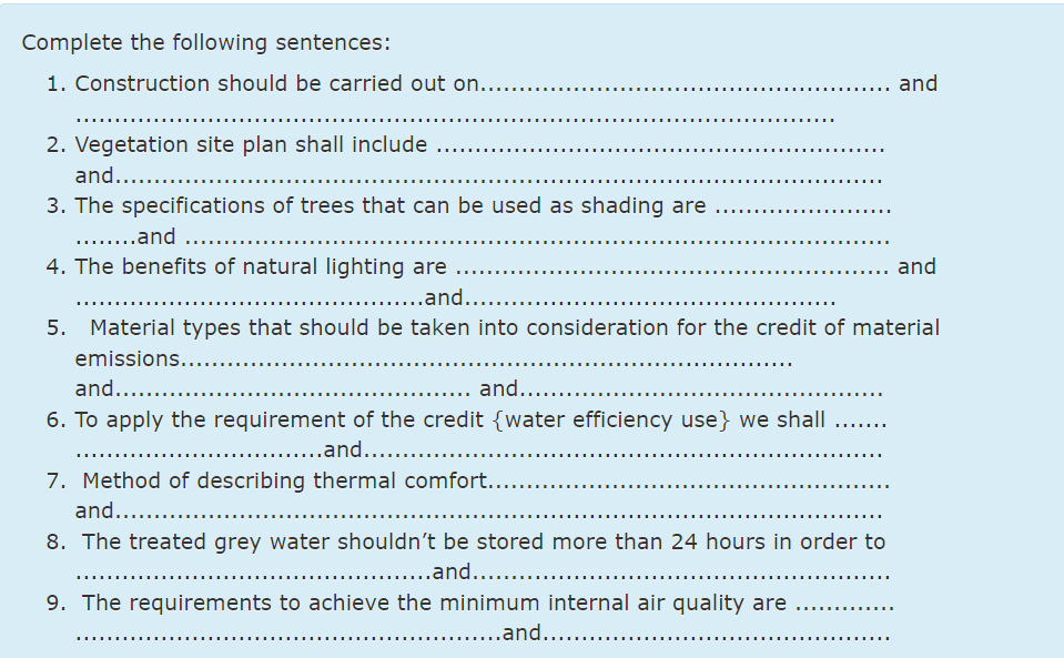 Complete the following sentences: Construction