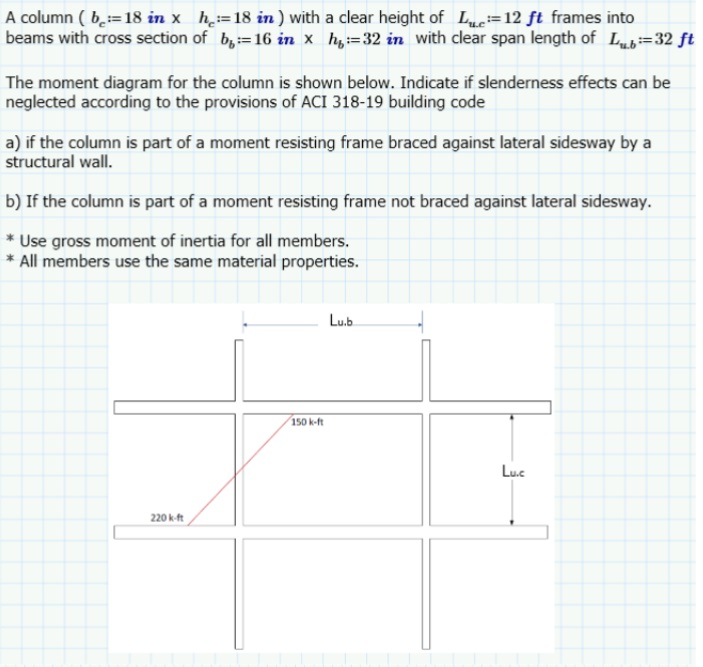 A column ( b c : = 1 8 in , h c : = 1 8 in ) with