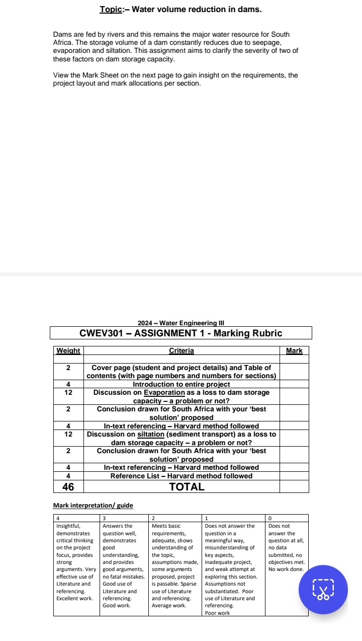 Topic: - Water volume reduction in dams. Dams are