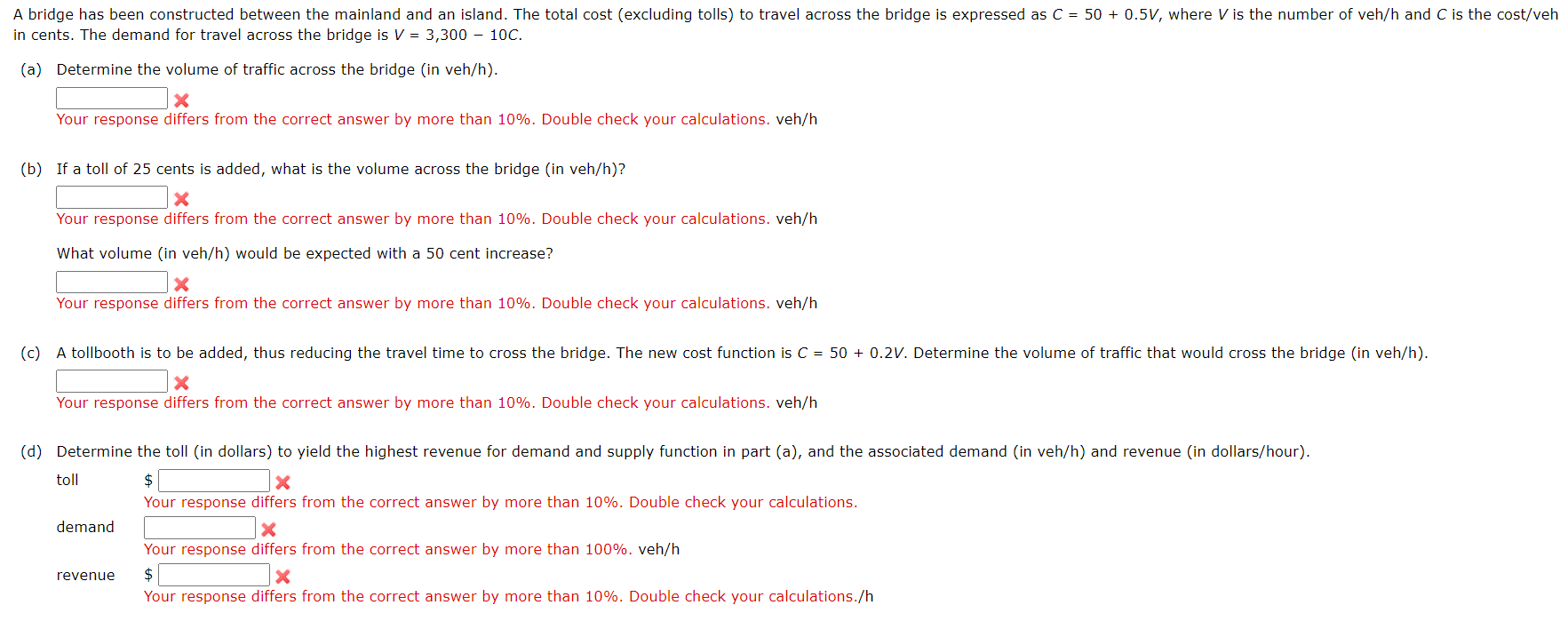 in cents. The demand for travel across the bridge