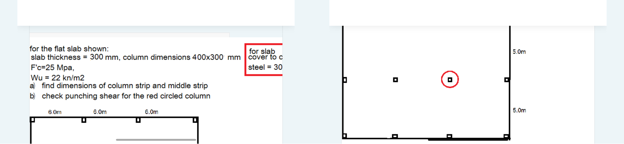 for the flat slab shown: slab thickness = 3 0 0 m