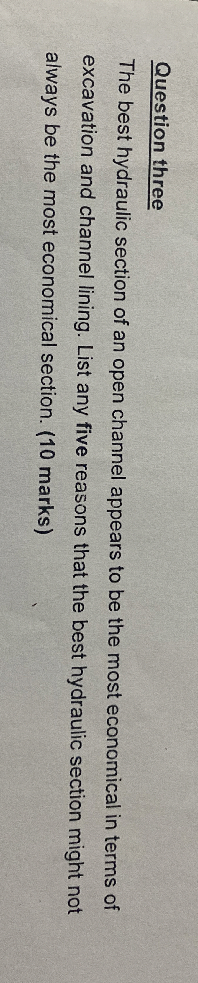 Question three The best hydraulic section of an