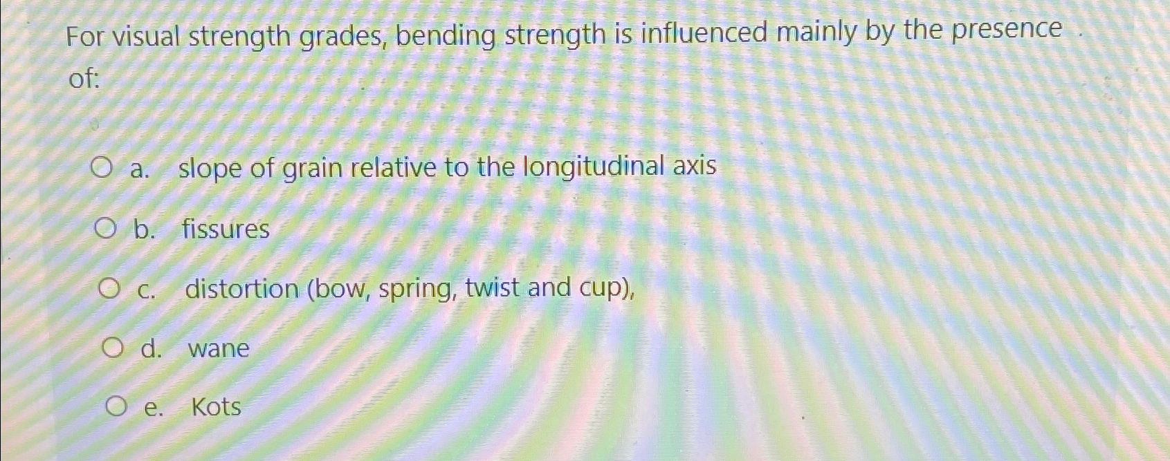 For visual strength grades, bending strength is