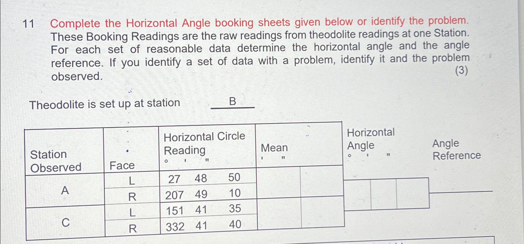 1 1 Complete the Horizontal Angle booking sheets