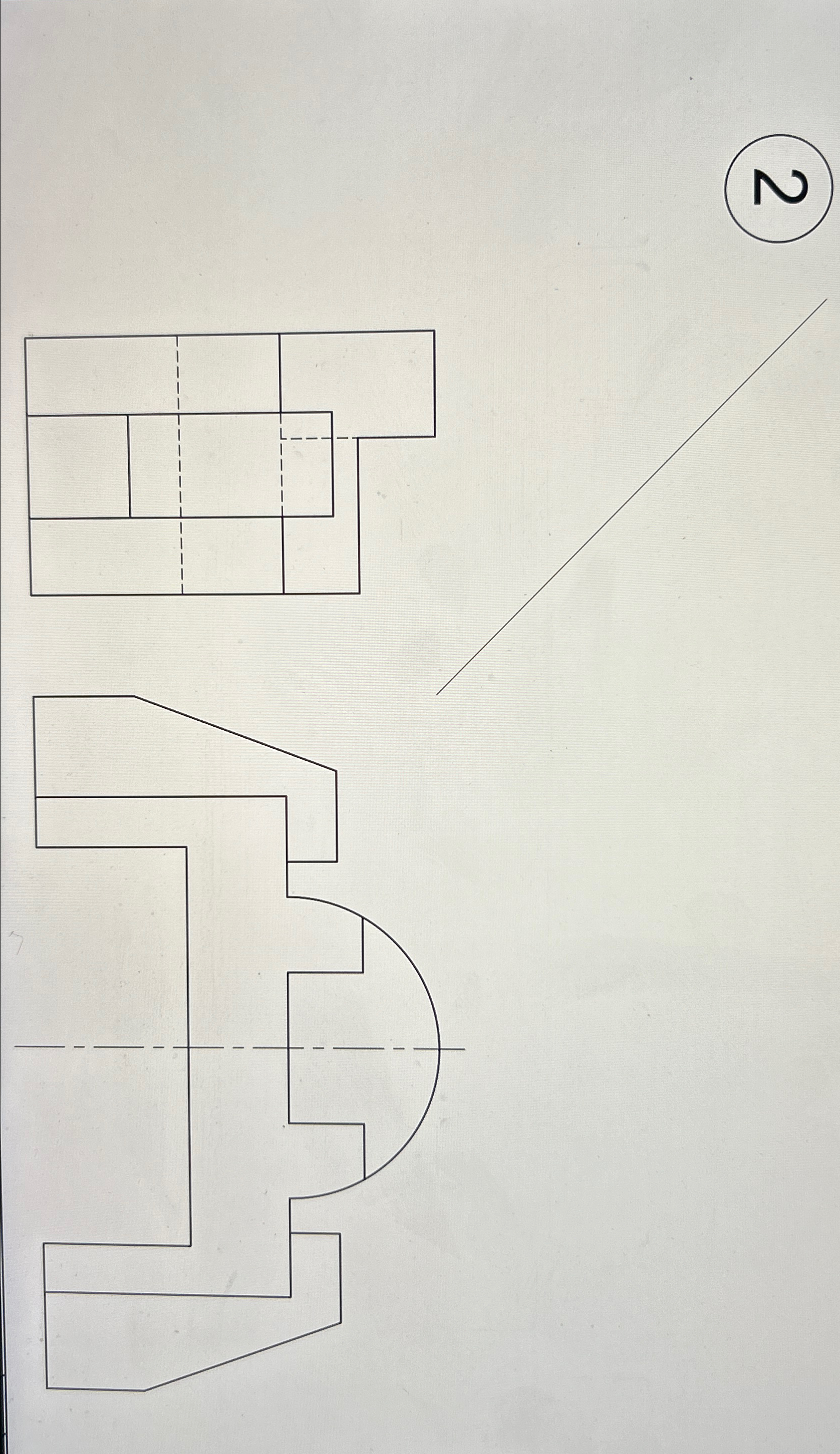 draw the missing view for this . DRAW IT IN