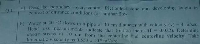 a ) Describe boundary layer, central frictionless