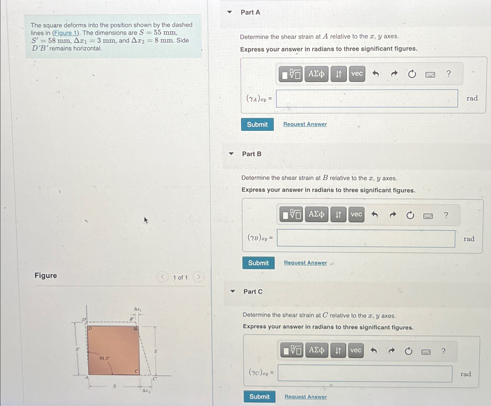 Part A The square deforms into the position shown