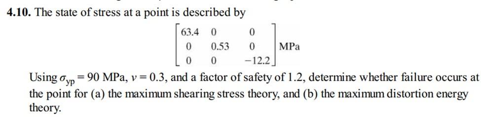 The state of stress at a point is described by [