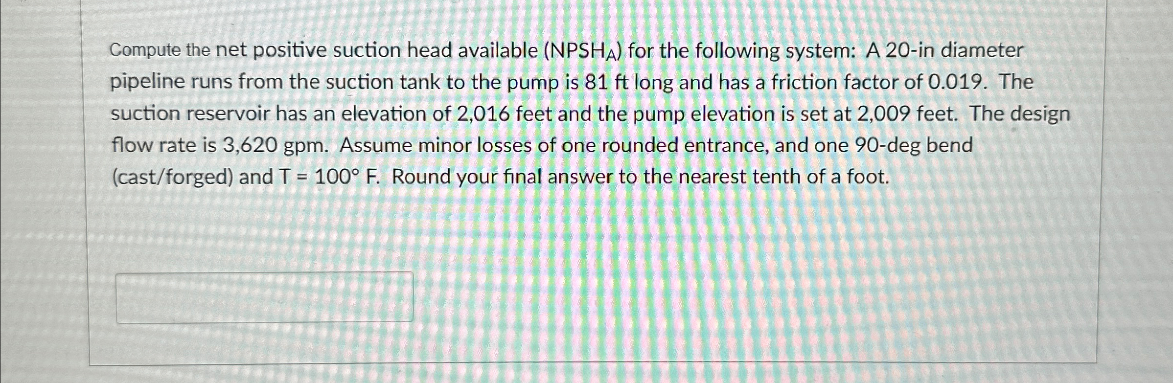 Compute the net positive suction head available (