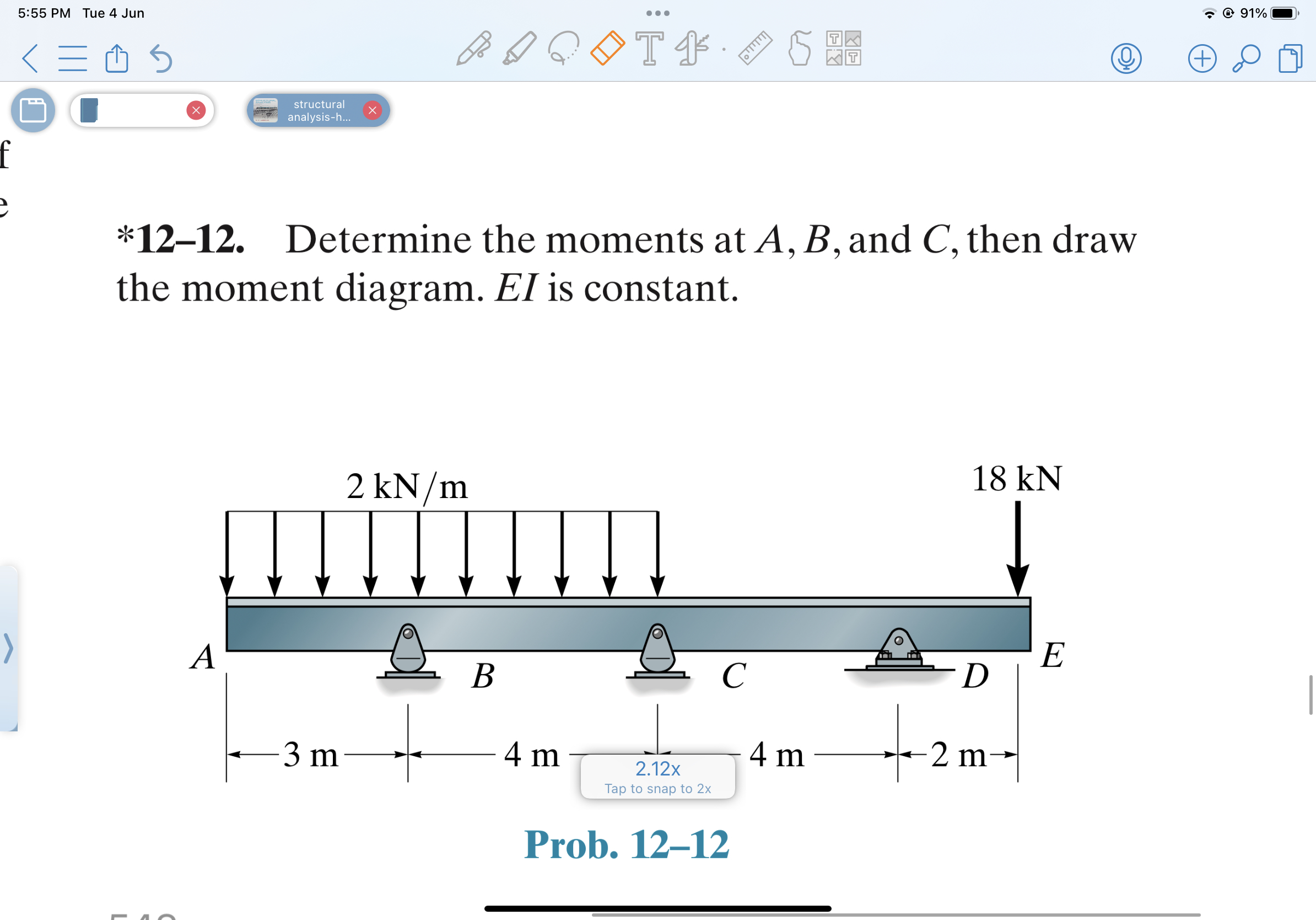 * 1 2 - 1 2 . Determine the moments at A , B ,