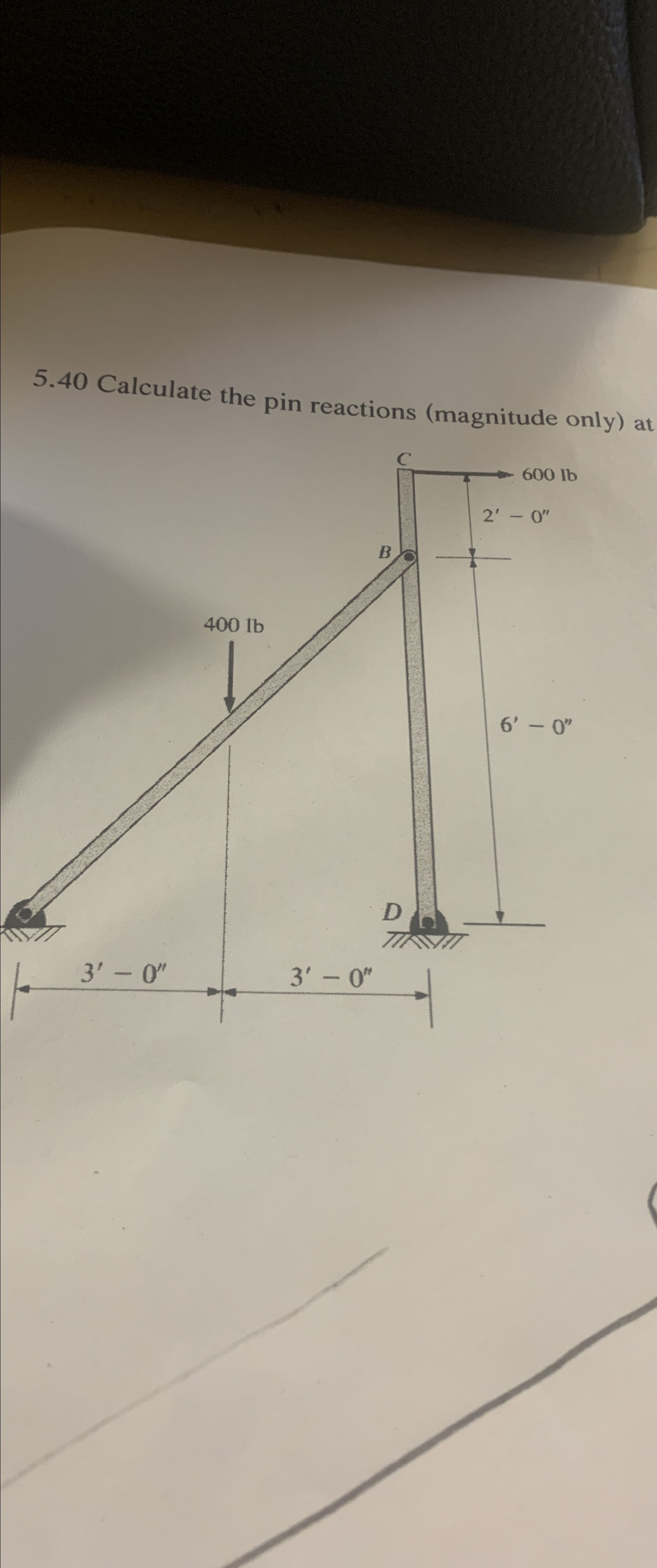 Calculate the pin reactions magnitude only At